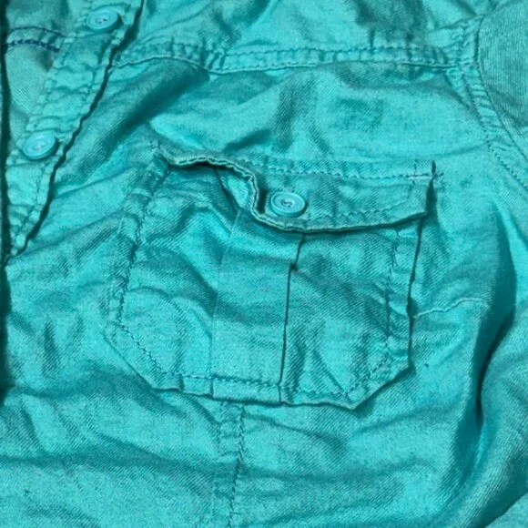 Aeropostale Fitted Teal Blue Long Sleeve Button Down Collared Shirt Women's S - Picture 6 of 13